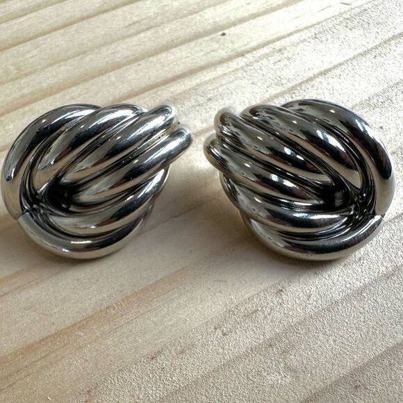 Chunky Silver Knot Earrings - Picture 1 of 7
